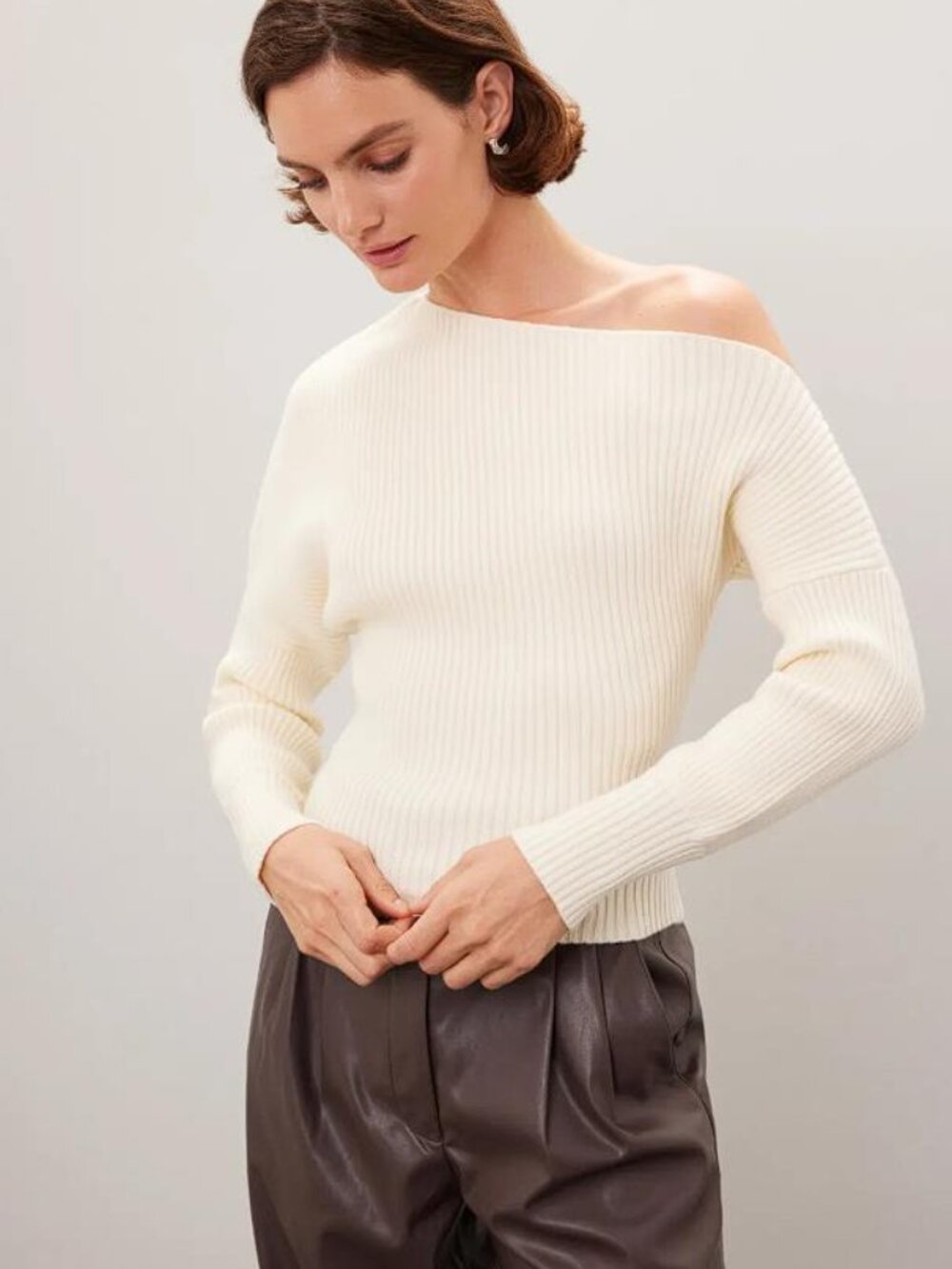 PETER SOM X RTR Women's Cream One Shoulder Sweater Size L in Off White